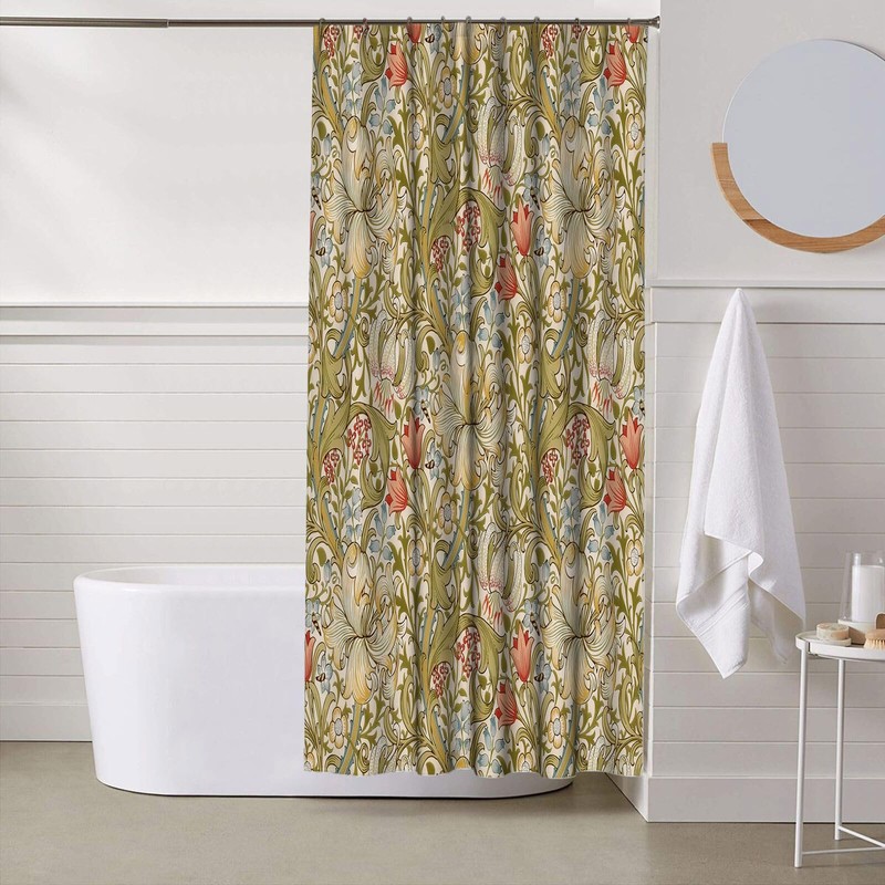 Ansouyi William Morris Shower Curtain Set with 12 Hooks, Bath