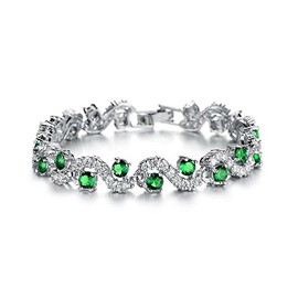 Crystalline Azuria Women 18 ct White Gold Plated Green Simulated Emerald Zirconia Crystals Tennis Bracelet 6.7"