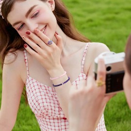 JENCVNL 4 mm Natural Stone Bracelet with Metal Beads Women's Adjustable Natural Stone Bead Bracelet Real Gemstone Bracelet Women's Yoga Bracelet Real Natural Stone Bracelet, Natural crystal stone, No