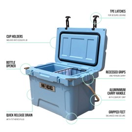 Hogg 20 qt Rotomolded Cooler, Hard Cooler with Handle, Small Ice Chest, Portable Ice Chest, 20qt Clear Sky