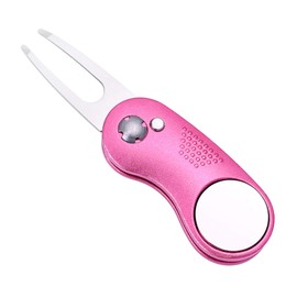 Mile High Life All Metal Foldable Golf Divot Tool with Pop-up Button & Magnetic Ball Marker (Pink Curve)