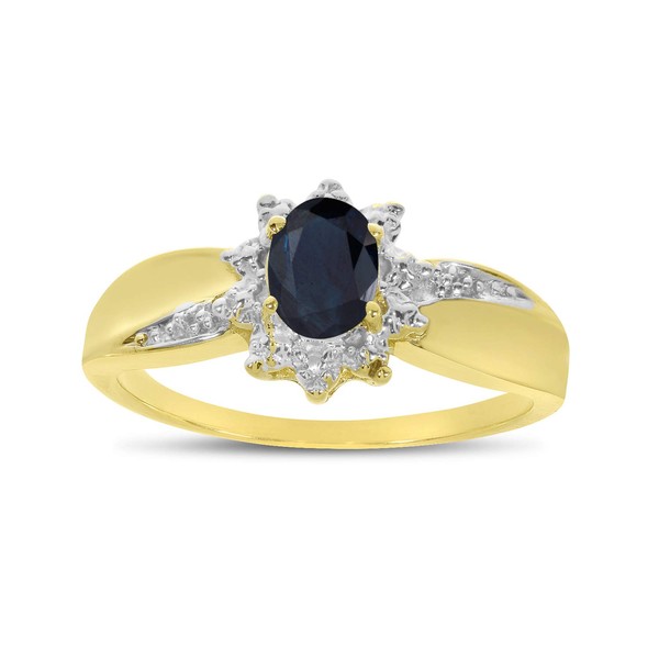 10k Yellow Gold Oval Sapphire And Diamond Ring (Size 4.5)