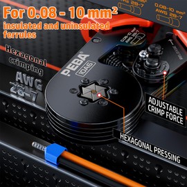 PEBA Hexagonal Crimping Tool Set, 28 Types of Wire End Ferrules Set, Insulated/Uninsulated, Wire End Ferrule Pliers, Self-Adjusting [0.08-10.0 mm²] - Hexagonal Crimp Pliers - Crimping Pliers - Crimper