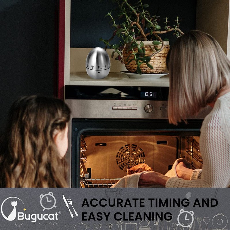 Bugucat Cucina Timer, Egg-shaped Egg Timer, Stainless Steel Kitchen Timer,