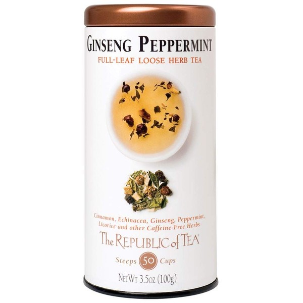 The Republic of Tea Ginseng Peppermint Herbal Full-Leaf Tea, 3.5 Ounces / 50-60 Cups