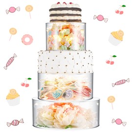 3 Pcs Wedding Acrylic Cake Stand Clear Cake Riser with LED Lights Round Tier Case Cylinder Fillable Box for Wedding Birthday Party Display(6 Inch, 8 Inch, 10 Inch)