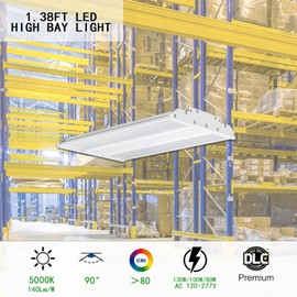 Xapolu 1.4FT LED High Bay Shop Light, 130W/100W/80W Tunable 18200LM, 5000K Daylight 120-270V Commercial LED Linear High Bay Lights for Garage Warehouse Workshop, ETL/DLC Listed (2 Pack)