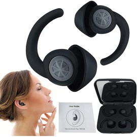Tapones antirruido, tapones para dormir, reutilizables 2 pares de tapones de silicona lavables con protección auditiva resistente al agua para dormir, roncar, nadar y en el trabajo（Negro）