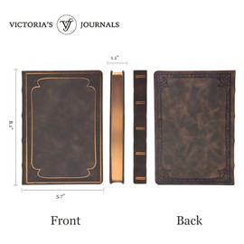 VICTORIA'S JOURNALS Leatherette Vintage Journal Hard Cover Lined Notebook Old Looking Travel Diary Matte Brown, 5.7'' x 8.1''