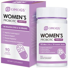 OMOGS Women's Probiotic 180 Billion CFUs 18 Strains, with Organic Prebiotics, Cranberry Extract, D-Mannose & Digestive Enzymes, for Digestive, Boost Immune, PH Balance & Urethral Health, 90 Capsules