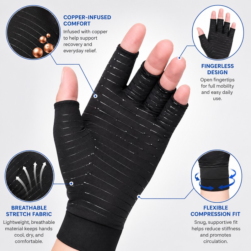Fingerless Compression Gloves for Hand Support – Lightweight Stretch Gloves