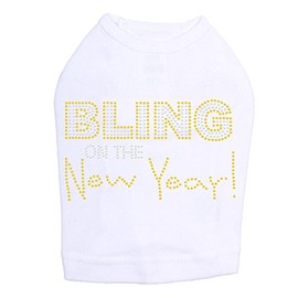 Bling on The New Year- Bling Rhinestone New Year Dog Shirt, 3XL White