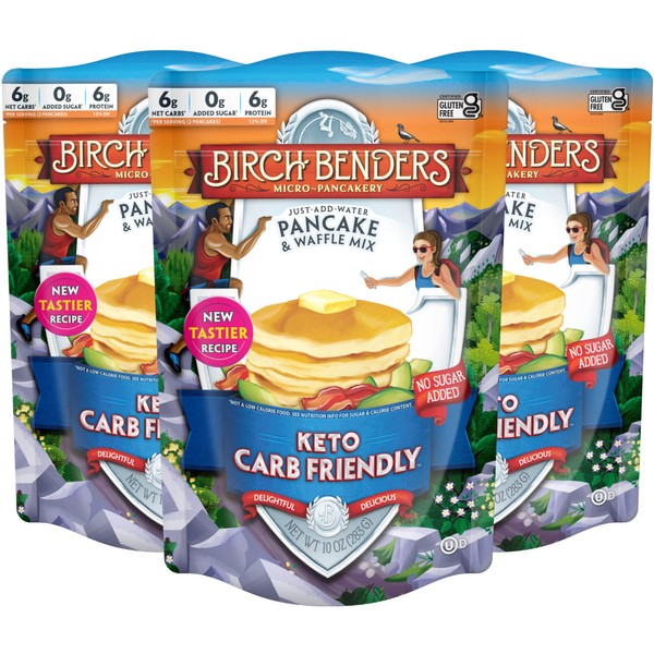 Keto Pancake & Waffle Mix by Birch Benders, High Protein, Gluten-free, Made with Almond, Just Add Water, 10 oz (Pack of 3)