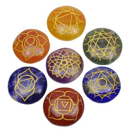 Harmonize Chakra Symbol 7 Multistone Set Feng Shui Spiritual Reiki Healing Crystal Table Decor