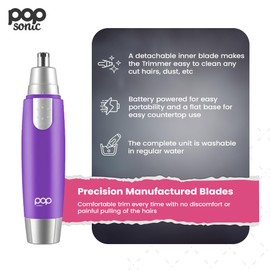 Ear and Nose Hair Trimmer for Men & Women (Purple) – Battery Operated Precision Trimmer for Unwanted Hair – Washable Detailer Trimmer w/ Detachable Blade & Flat Base – Portable Grooming Tools