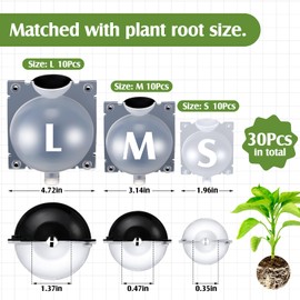 Threehoney 30 Pcs Air Layering Propagation Kit Reusable Half Black Half Transparent Grafting Ball Air Layering Pods Propagation Box Plant Rooting Grafting Box for Plants, Large, Medium, Small