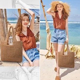 YAVCOOL Straw Beach Bags for Women Straw Woven Beach Tote Bag Casual Boho Large Shoulder Handbags Purse for Vacation Holiday Picnic