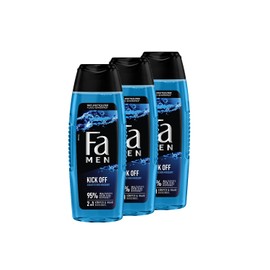 FA Men 2-in-1 Kick Off Shower Gel, Pack of 3 (3 x 250 ml) 2-in-1 Formula for Hair and Body, Activate Your Senses with the Intense, Masculine-Fresh Fragrance of Eucalyptus and Aquatic Mint