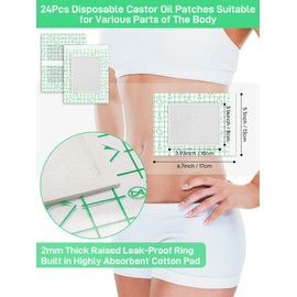 Snqqmtt 24Pcs Disposable Castor Oil Pack Wraps PU Film, Self-Adhesive Castor Oil Patches with Organic Cotton Pad for Waist Stomach Shoulder Belly Button, Anti Leakage, Water-Resistant, 6.7x5.1 Inch