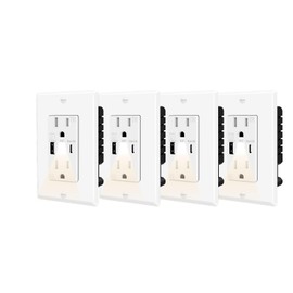 Outlet with Built in Light and USB C,Nineleaf 4PK 15Amp High Speed Night Light Outlet with USB,4.8A USB A/C Ports Electrical Outlet Tamper-Resistant,Wall Plate Included for Home,Office and Apartment