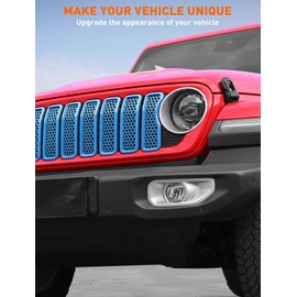 Savadicar Front Grill Inserts for 2024+ Jeep Wrangler JL JLU 4XE & Gladiator JT - Elevate Your Wrangler's Aesthetics with Front Grille Cover Guard, Exterior Trim Accessories, 7 PCs, Baby Blue