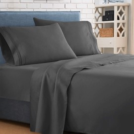 Clara Clark ® Supreme 1500 Collection 4pc Bed Sheet Set - King Size, Charcoal Stone Gray