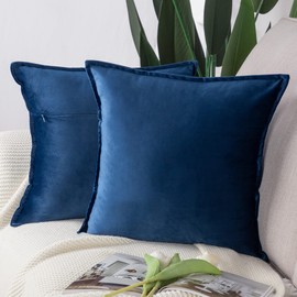 MADIZZ Set of 2 Super Soft Velvet Decorative Throw Pillow Covers 16x16 inch Blue Square with Fringe Luxury Style Cushion Case Pillow Shell for Sofa Bedroom