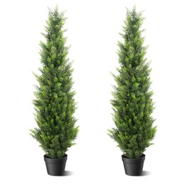 4FT Artificial Cedar Topiary Trees 2 Set, Realistic Fake Cypress Tree Tall Faux Pine Shrubs Plants Artificial Cypress Trees for Home Offices Porch Decor
