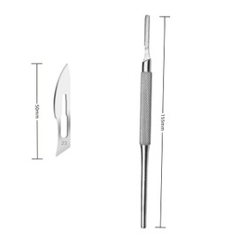 Scalpel Handle with Round Handle No. 4 Made of Stainless Steel and 10 Scalpel Blades Figure No. 23 Replacement Blades