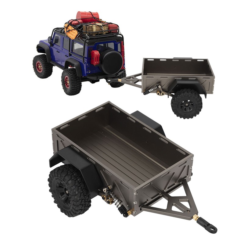 RC Car Hitch Trailer Aluminum Alloy Antislip Rubber Tire Rustproof