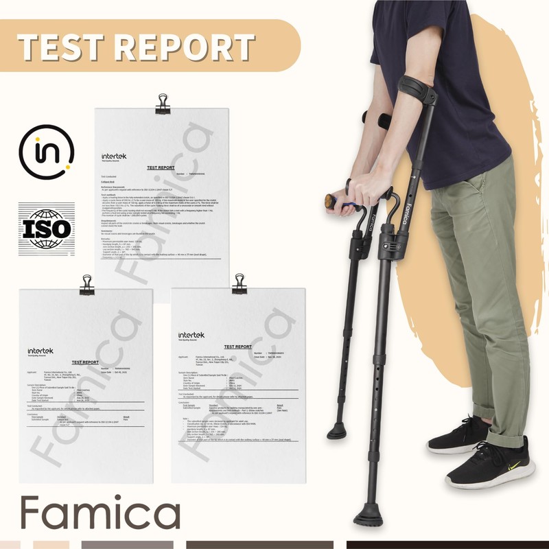 Famica Crutch for Adult (x1 Unit, Open Cuff) - Adjustable