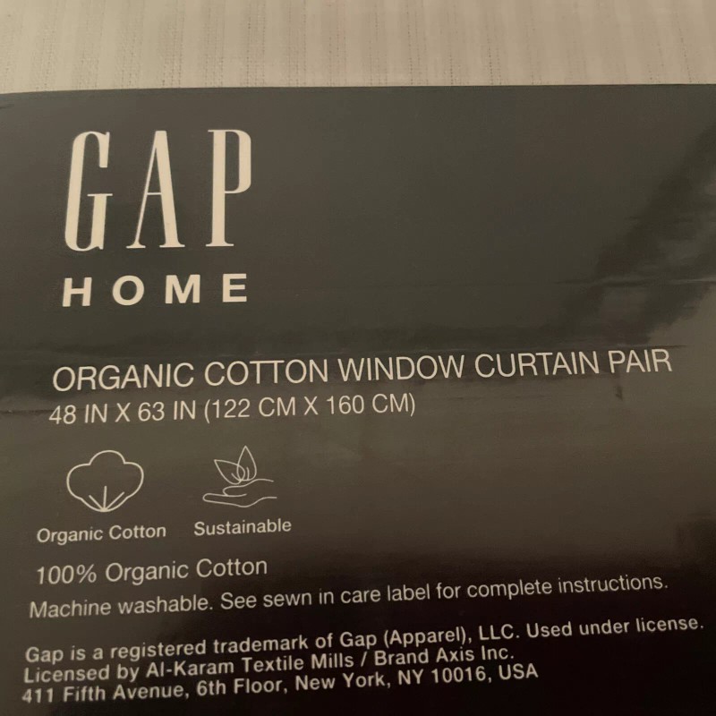 GAP HOME 100 % Organic Cotton Curtain Pair 48 x