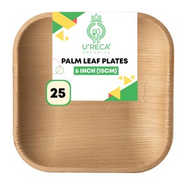 U'reca Organics Eco-Friendly Palm Leaf Plates | 6" (15 cm) Square Plate - Pack of 25 | Disposable, Compostable & Biodegradable Dinnerware | Perfect for Appetizers, Side Dishes, or Tapas