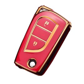 ontto TPU Car key case cover Fit For Toyota Yaris Aygo Avensis Hilux Highlander Sport Crown Camry Collara Reiz Scion iQ Flip Key Shell Holder bag keychain keyring Accessories 2 buttons Red A