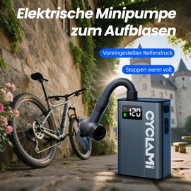 CYCLAMI Electric Bicycle Pump Mini 120PSI with Chip, Display, Memory, for All Valves, Type-C