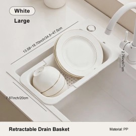 UFORU  Expandable Vegetable Washing Basket Modern Storage Portable Plastic Kitchen Draining Basketcolor: White, size: 34.5~47.5*20*7cm