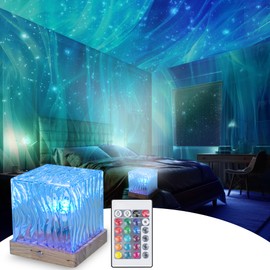 DOLIIUY Northern Light Lamp, Wave Ocean Water Projector Lights, 16 Colors Gradual Rotating Flame Water Lamp, with APP & Remote Control & Charge, for Bedroom/Party/Game Rooms/Office/Bar (Cube-no app)