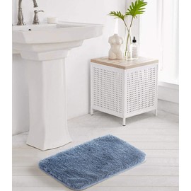 Suchtale Non Slip Bath Mat (16 x 24, Blue) Water Absorbent Soft Microfiber Rug Machine Washable Thick Plush Shaggy Bath Rug for Bathroom, Shower