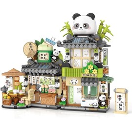 NUOJIAYING Japanese Street View City Cafe Building Kit, 860 PCS Coffee Shop Modular House Building Set, Openable Panda Construction Tea Shop Model for Boys Girls