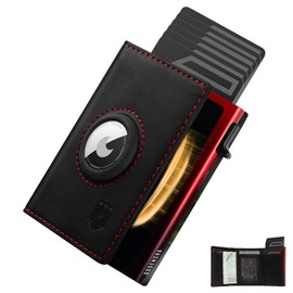 DODENSHA® MagSnap Airtag Men's Wallet I Card Holder I Smart Wallet for 10+ Cards I Wallet with Coin Compartment I Wallet with AirTag Compartment I Men's Wallet with RFID Protection, black red, Modern