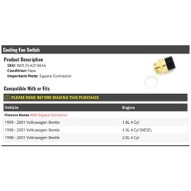 Cooling Fan Switch - Square Connector - Compatible with 1998-2001 Volkswagen Beetle