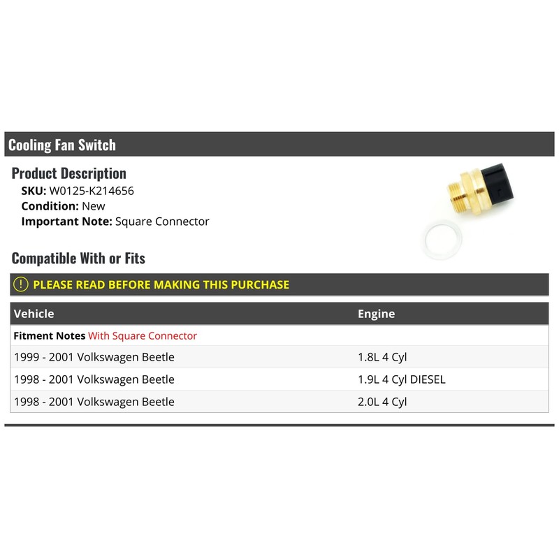 Cooling Fan Switch - Square Connector - Compatible with 1998-2001