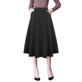 Black Midi Skirt for Women Fall Winter Clothes 2022 High Waisted Aline Pleated Skirts (Pure Black, M)