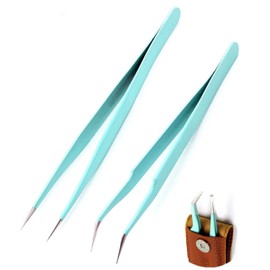 Precision Tweezers with Leather Case, Plastic Model Tool, Handmade, Blue