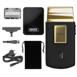 Wahl Travel Shaver Gold Edition Cordless Rechargeable Electric Shaver for Men, Ideal for Travel, Hair and Beard, Compact and Portable