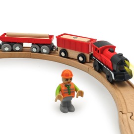 Battery Operated Cargo Train for Wooden Train Track Set Toys for Toddlers 3 4 5 Year Old Boys Kids Magnetic Couplings Construction site Fram Harbor Vehicle (Without Battery)