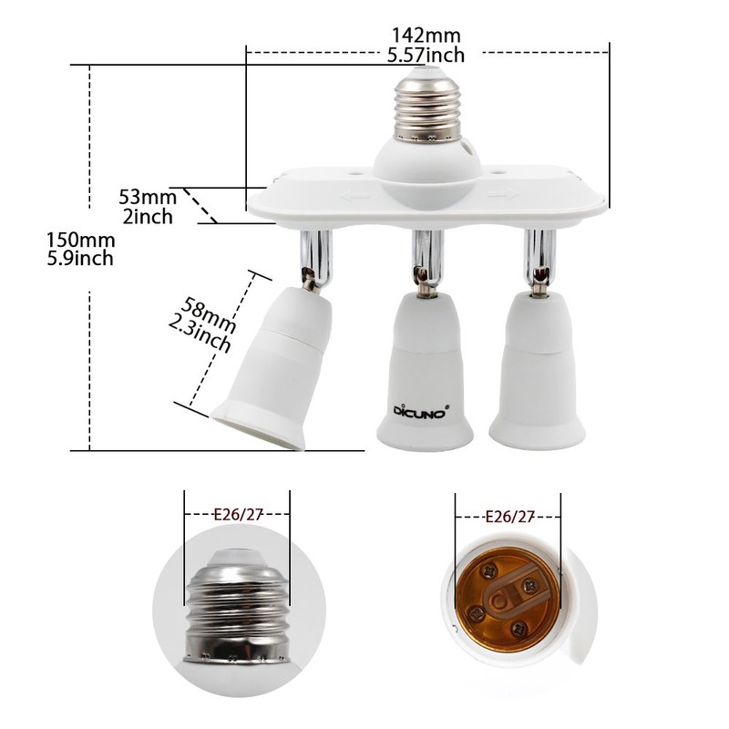 DiCUNO Light Socket Splitter 3 Way Adapter, 3 in 1