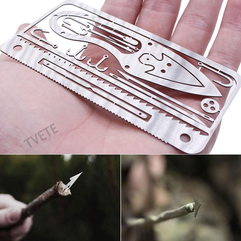TVETE EDC Stainless Steel Fish Hook Card Multi Tool Survival