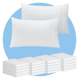 LuxClub Collection Pillowcases 20 Pack - Eco Friendly Wrinkle Free Cooling Pillow Cases with Satin Trim - Machine Washable Hotel Bedding Silky Soft - White King