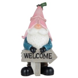 Garden Gnome Ornament Novelty Resin Standing Figure Patio Outdoor - Pink Hat